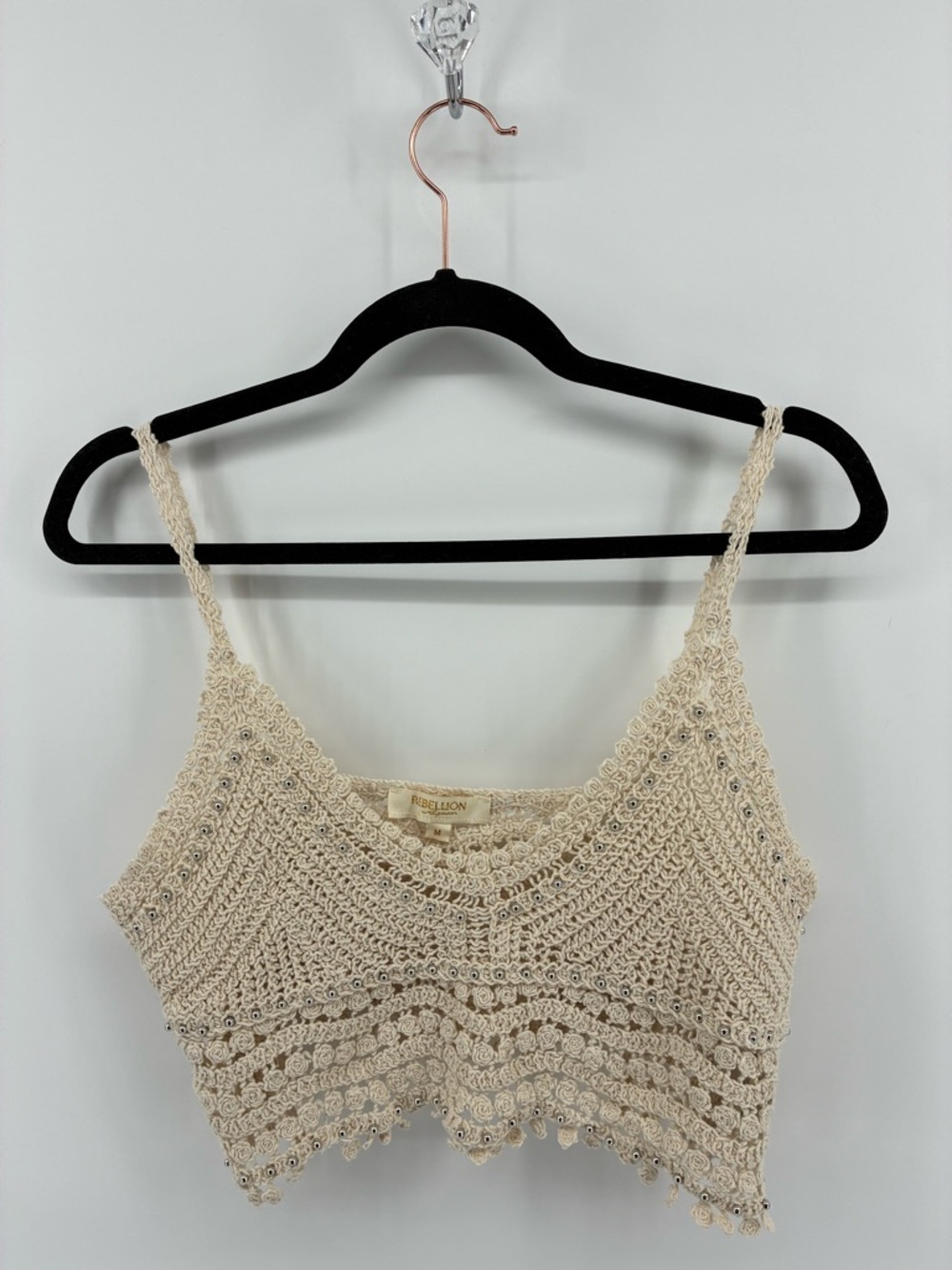 Crochet Crochet Crop Tank Top in Cream - Picture 2 of 8